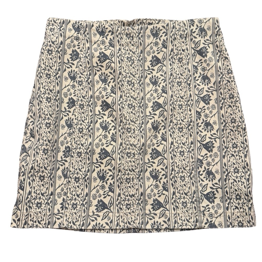 Free People Gray and Cream Patterned Denim Mini Skirt